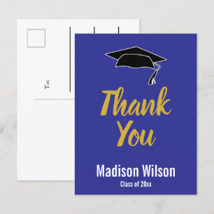 Thank You Grad's Name Blue and White Graduation Announcement Postcard