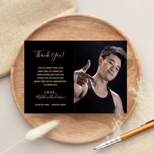 Thank You Graduate black gold photo Postcard