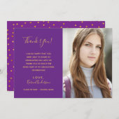 Thank You Graduate photo purple gold Invitation (Front/Back)