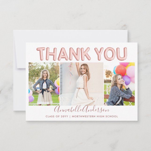 Thank You Graduate Rose Gold 3 Photo Graduation Card (Front)