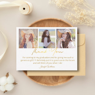  thank you graduation 3 photo gold script budget note card