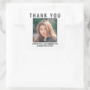 Thank You Graduation Black Custom Square Photo Sticker
