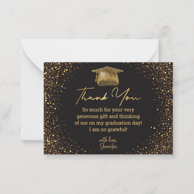 thank you graduation black golden glitters luxury note card (Front)