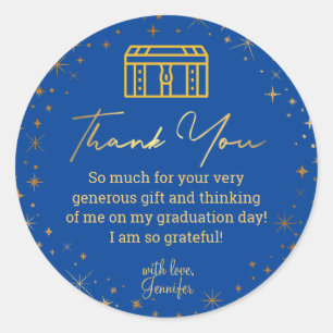 thank you graduation blue gold trunk glitters  classic round sticker