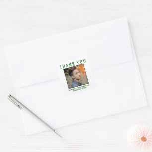 Thank You Graduation Green Black Custom Photo Square Sticker