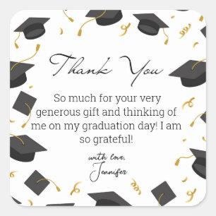thank you graduation hat background elegant square sticker
