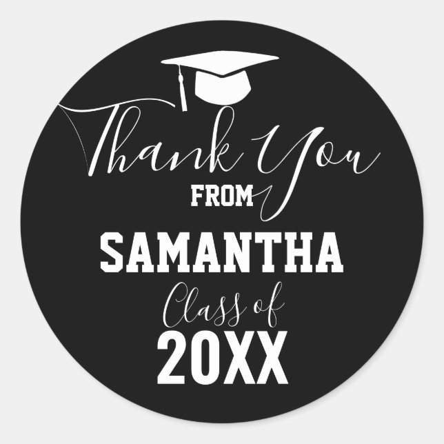 Thank You Graduation Party Favor black Classic Round Sticker (Front)