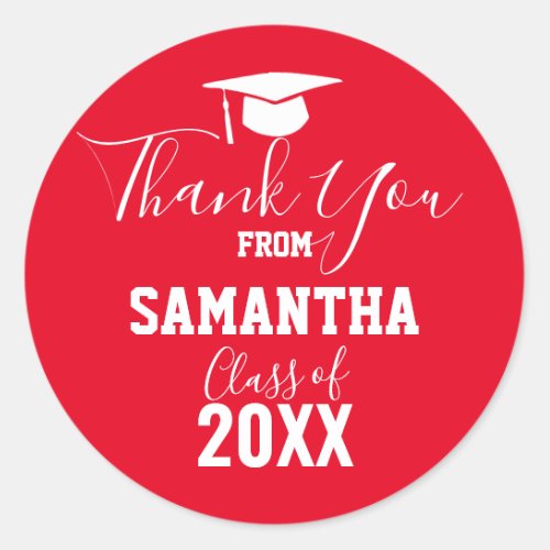 Thank You Graduation Party Favor Red Classic Round Sticker