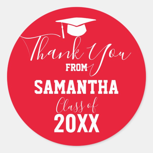 Thank You Graduation Party Favor Red Classic Round Sticker (Front)