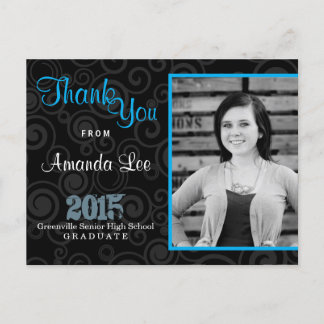Thank You Graduation Party Retro Swirls Blue Postcard
