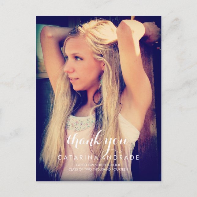 Thank You Graduation Photo High School Calligraphy Postcard (Front)