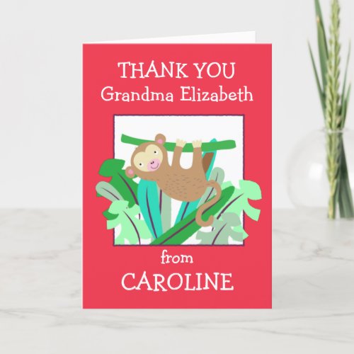 Thank you Grandma Name Cute Monkey Cerise Card