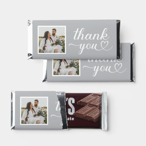 Thank You Gray Modern Heart Calligraphy Photo Hershey Bar Favors