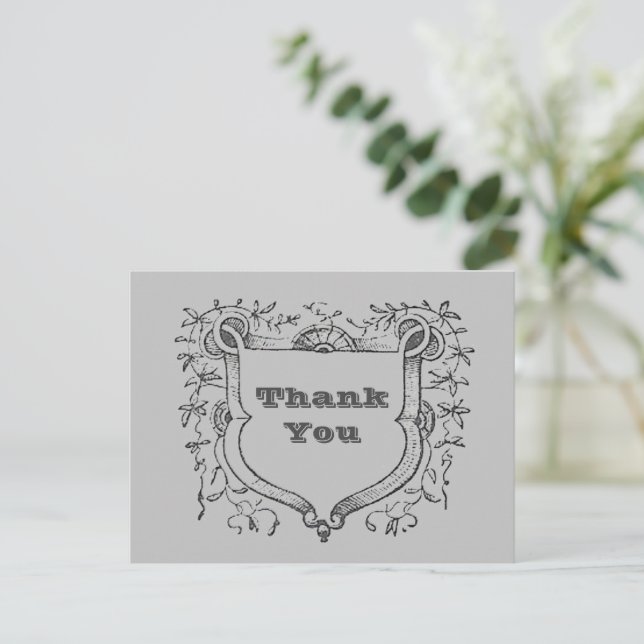 Thank You Gray Vintage Shield Appreciation Postcard (Standing Front)