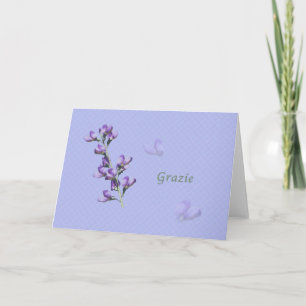 Thank You, Grazie, Italian, Purple Sweet Peas Thank You Card