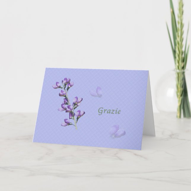 Thank You, Grazie, Italian, Purple Sweet Peas You Card (Front)