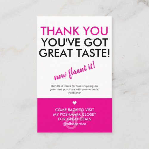 Thank You Great Taste Poshmark Business Card