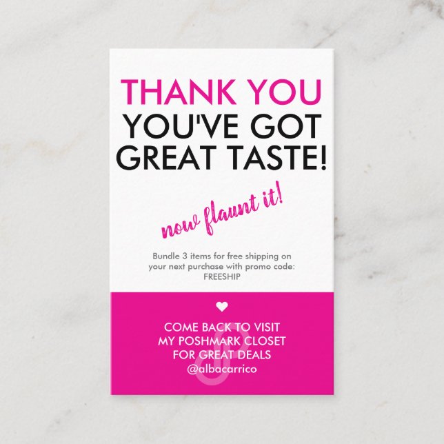 Thank You Great Taste Poshmark or Your Logo Business Card (Front)