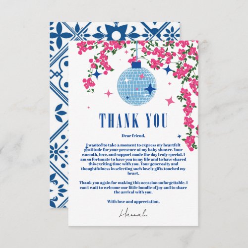 Thank you Greek Bougainvillea disco baby shower Enclosure Card