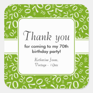 Thank You: Green 70th Birthday Number Pattern Square Sticker