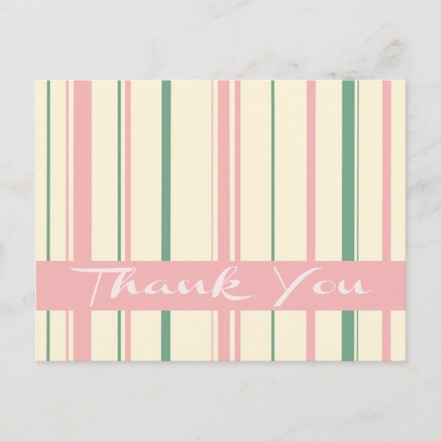 Thank You Green and Pink Blush Stripe Postcard (Front)