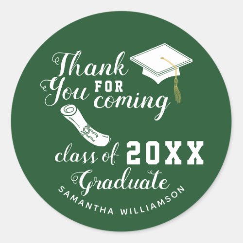 Thank You Green and White Class of 2023 Graduate Classic Round Sticker