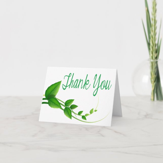 Thank You Green And White Leaf Nature Note Card (Front)