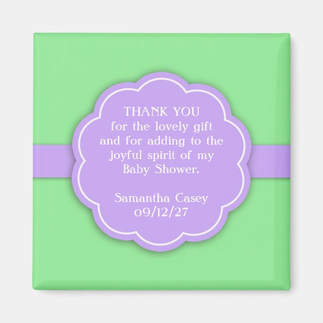 Thank You Green Baby Shower Favor Magnet (Front)