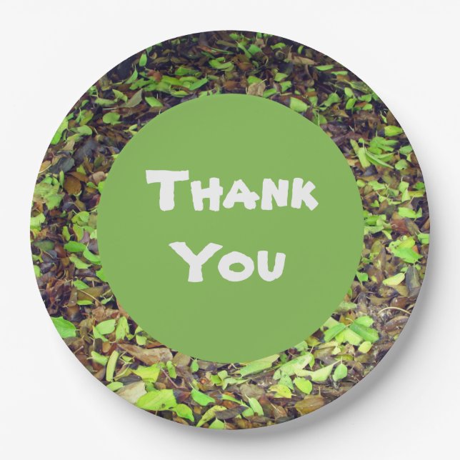 Thank You Green Brown Autumn Leaves Appreciation Paper Plates (Front)