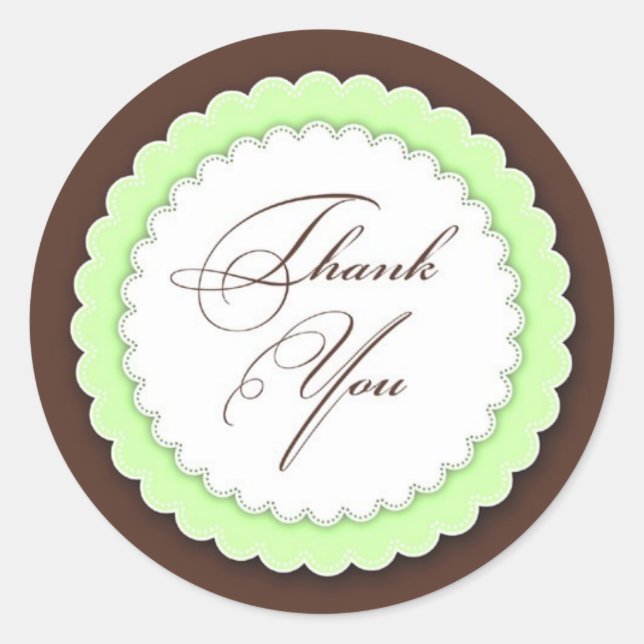 Thank You Green Brown Classic Round Sticker (Front)