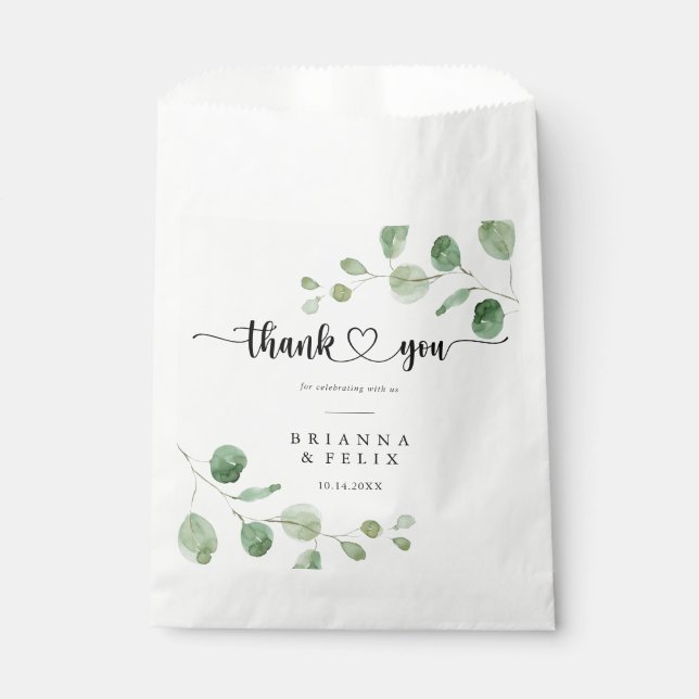  Thank You Green Delight Eucalyptus Wedding Favor Bag (Front)