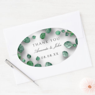 Thank You Green Eucalyptus Woodland Wedding Favor Oval Sticker
