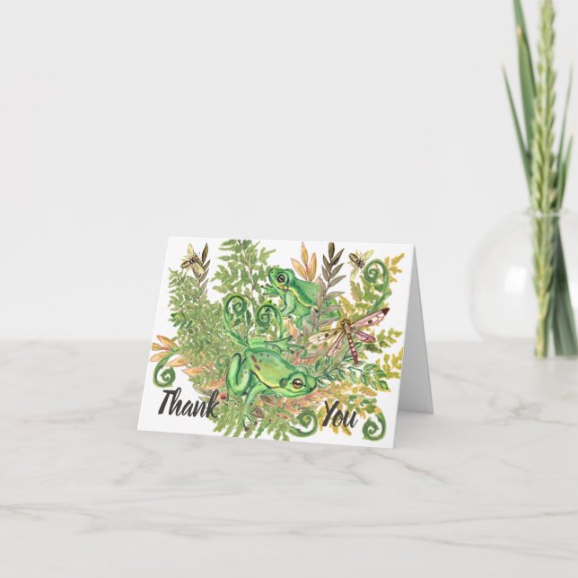 Thank You Green Frog Fern Nature Garden Watercolor Card (Front)