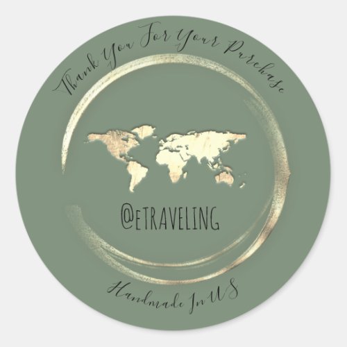 Thank You Green Gold World Map Traveling Globe  Classic Round Sticker