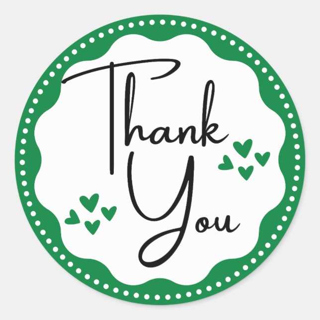 Thank You Green Hearts Classic Round Sticker (Front)