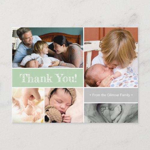 Thank You Green Introducing Second baby Photos Announcement Postcard