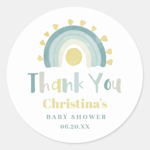 Thank you Green rainbow sunshine baby shower Classic Round Sticker