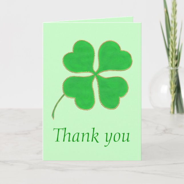Thank you, Green Shamrock Green Dots Wedding Cards (Front)