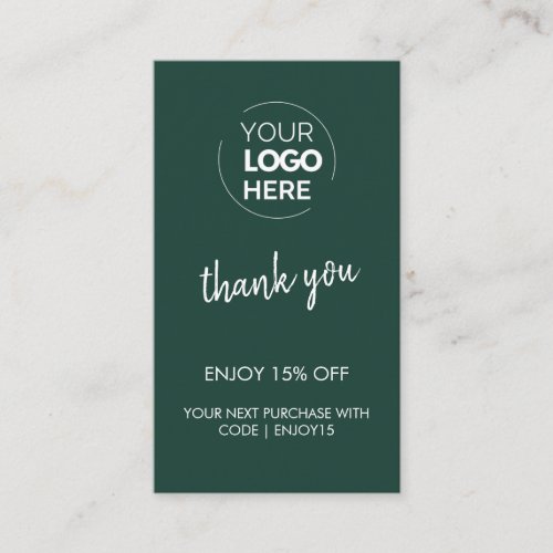 Thank You Green Stylish Modern Logo Business Discount Card