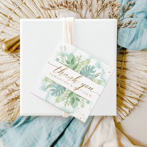 Thank You Greenery  Blue and Green Watercolor Favor Tags