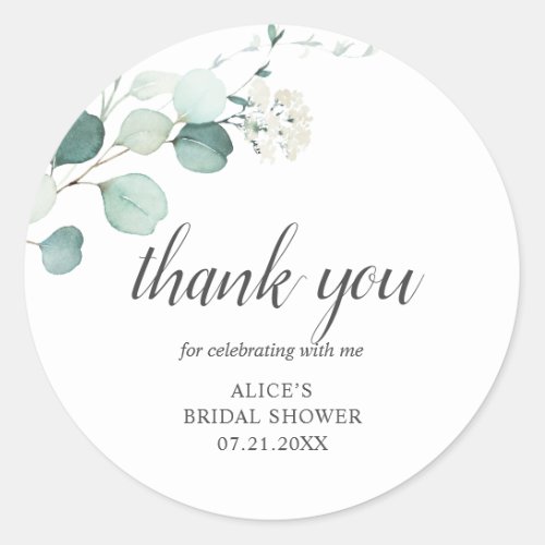 Thank You Greenery Leaves Bridal Shower Classic Round Sticker