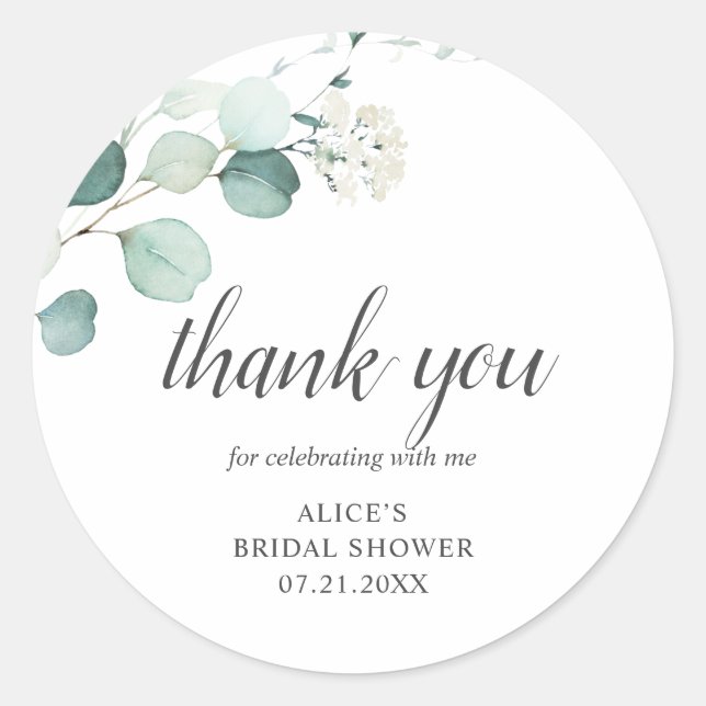 Thank You Greenery Leaves Bridal Shower Classic Round Sticker (Front)