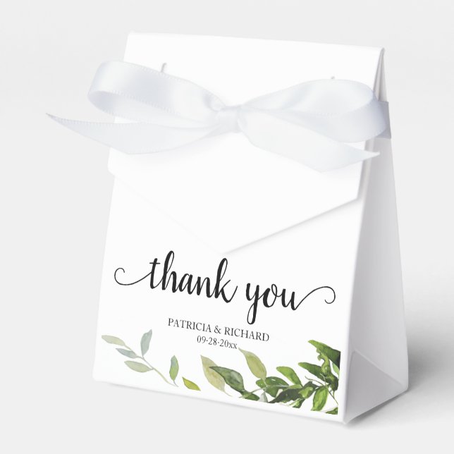 Thank You Greenery Wedding Favor Boxes (Front Side)