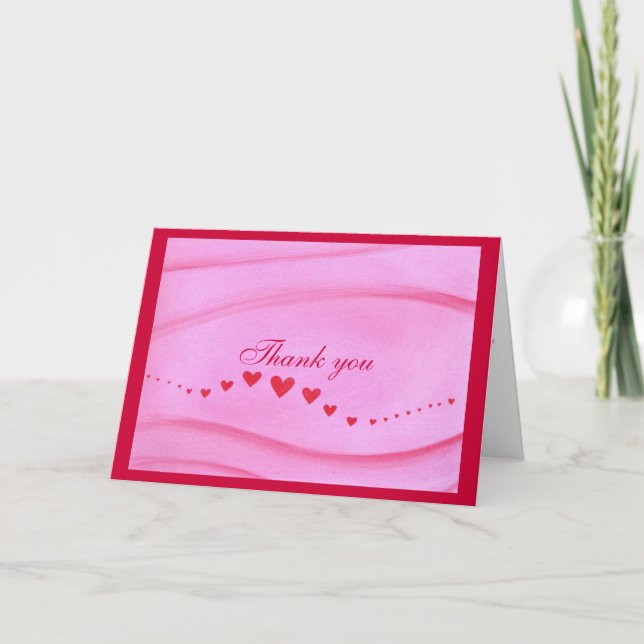 Thank you, greeting card, with wave of red hearts thank you card (Front)