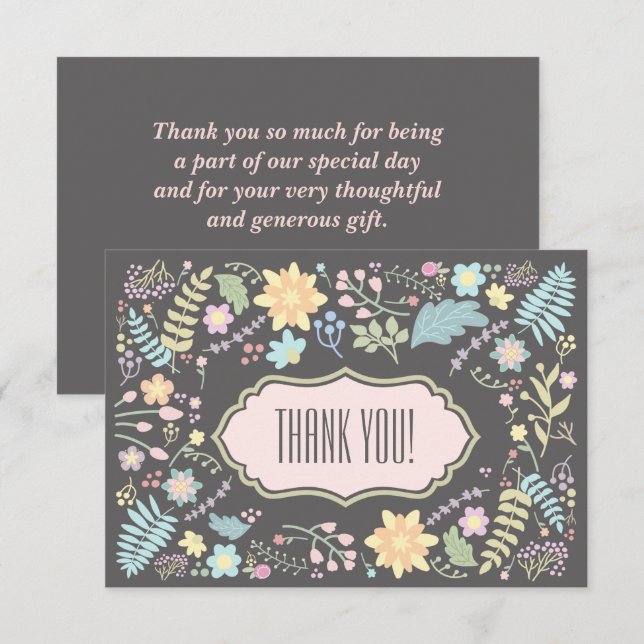 Thank You Grey Blush Pink Floral Wedding Card (Front/Back)