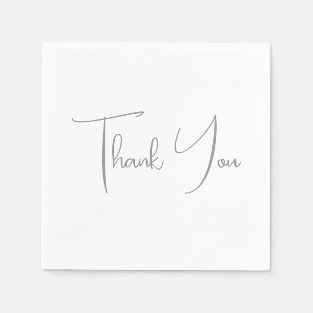 Thank You Grey Handwritten Classical Chic White Napkins (Front)