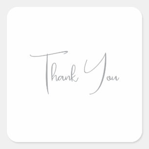 Thank You Grey Handwritten Classical Chic White Square Sticker