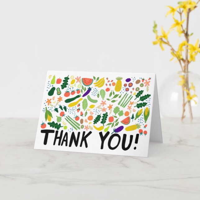 THANK YOU Groceries Fruits Veggies CUSTOM Card (Yellow Flower)