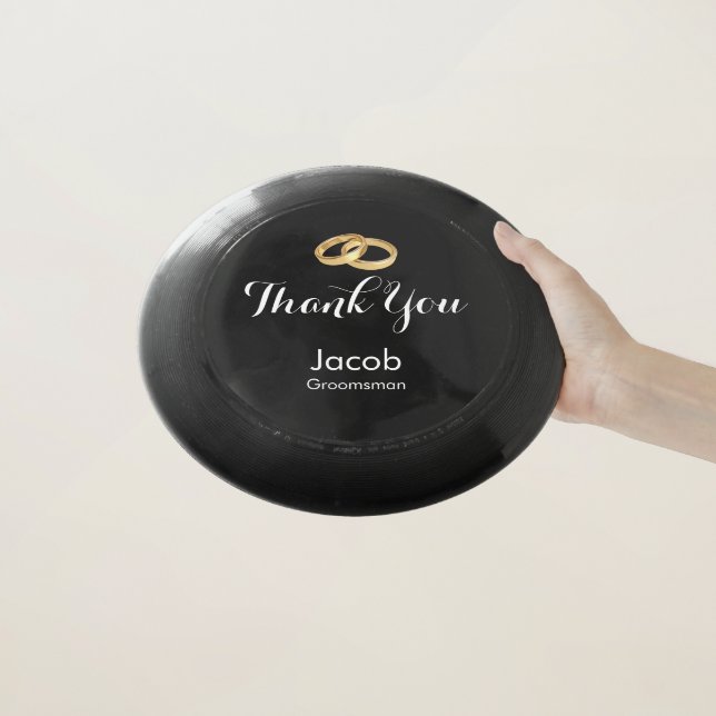 Thank You Groomsman Black White Gold Wedding Wham-O Frisbee (In Hand)