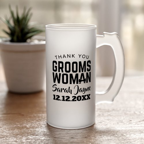 Thank You Groomswoman Gift Wedding Favor Frosted Glass Beer Mug